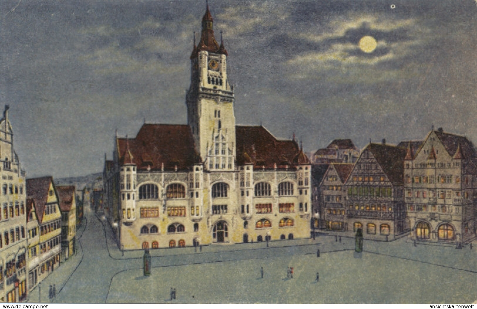 Stuttgart Rathaus + Marktplatz Bei Nacht Gl1920 #103.018 - Other & Unclassified