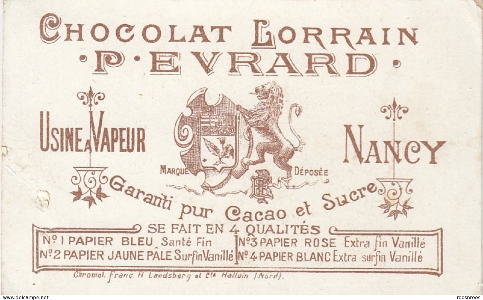 CHROMO CHOCOLAT LORRAIN - P. EVRARD A NANCY - Sonstige & Ohne Zuordnung