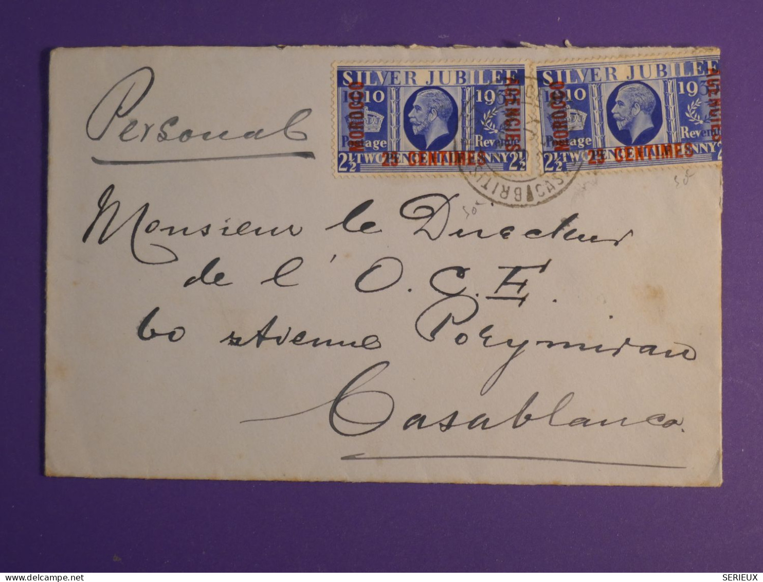 DN8 MAROC GREAT BRITAIN  LETTRE  1928 CASA MAROC  +SURCHARGE + AFF.  INTERESSANT+++ - Marcophilie