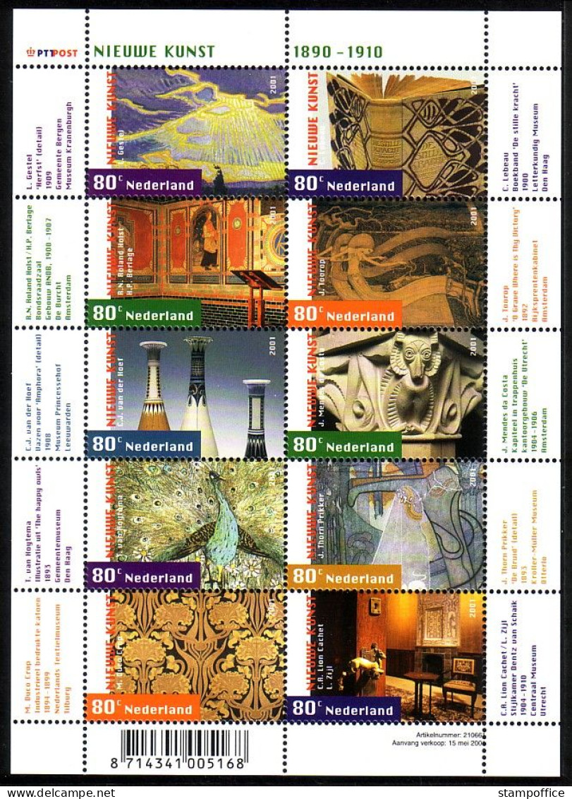 NIEDERLANDE MI-NR. 1885-1894 POSTFRISCH(MINT) KLEINBOGEN JUGENDSTIL 2001 - Unused Stamps