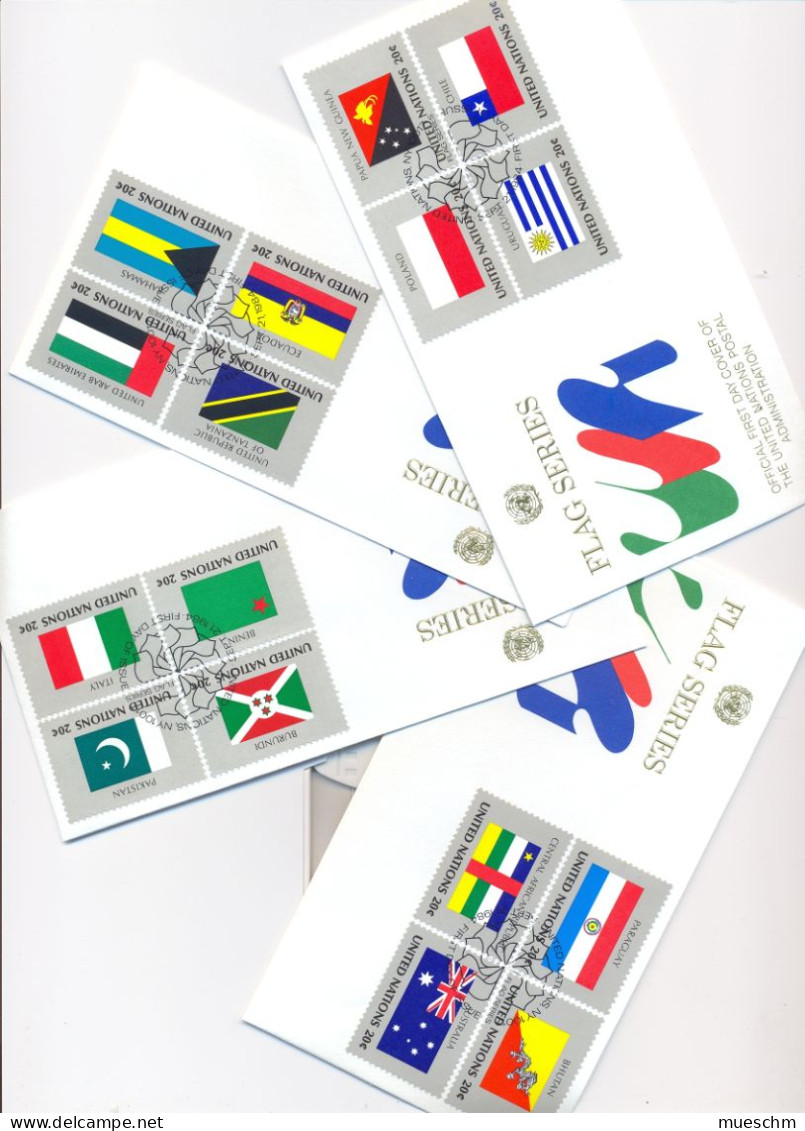 UNO New York, Ersttage Flaggenserie 1980-1984 Auf Kuverts Mit Jeweils 4 Stk. (siehe Scan) Auf Insgesamt 20 Kuverts )8484 - FDC