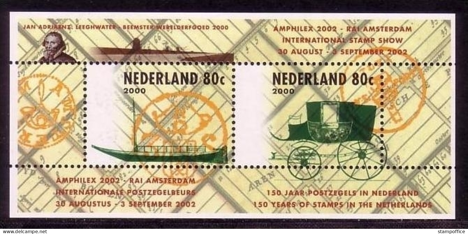 NIEDERLANDE BLOCK 66 POSTFRISCH(MINT) BRIEFMARKENAUSSTELLUNG AMPHILEX 2002 POSTKUTSCHE SCHIFF - Bloks