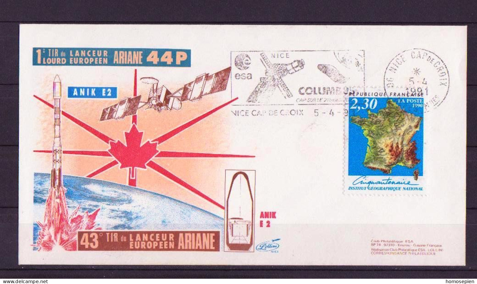 Espace 1991 04 05 - ESA - Ariane V43 - Composite Nice Cap De Croix - Europe