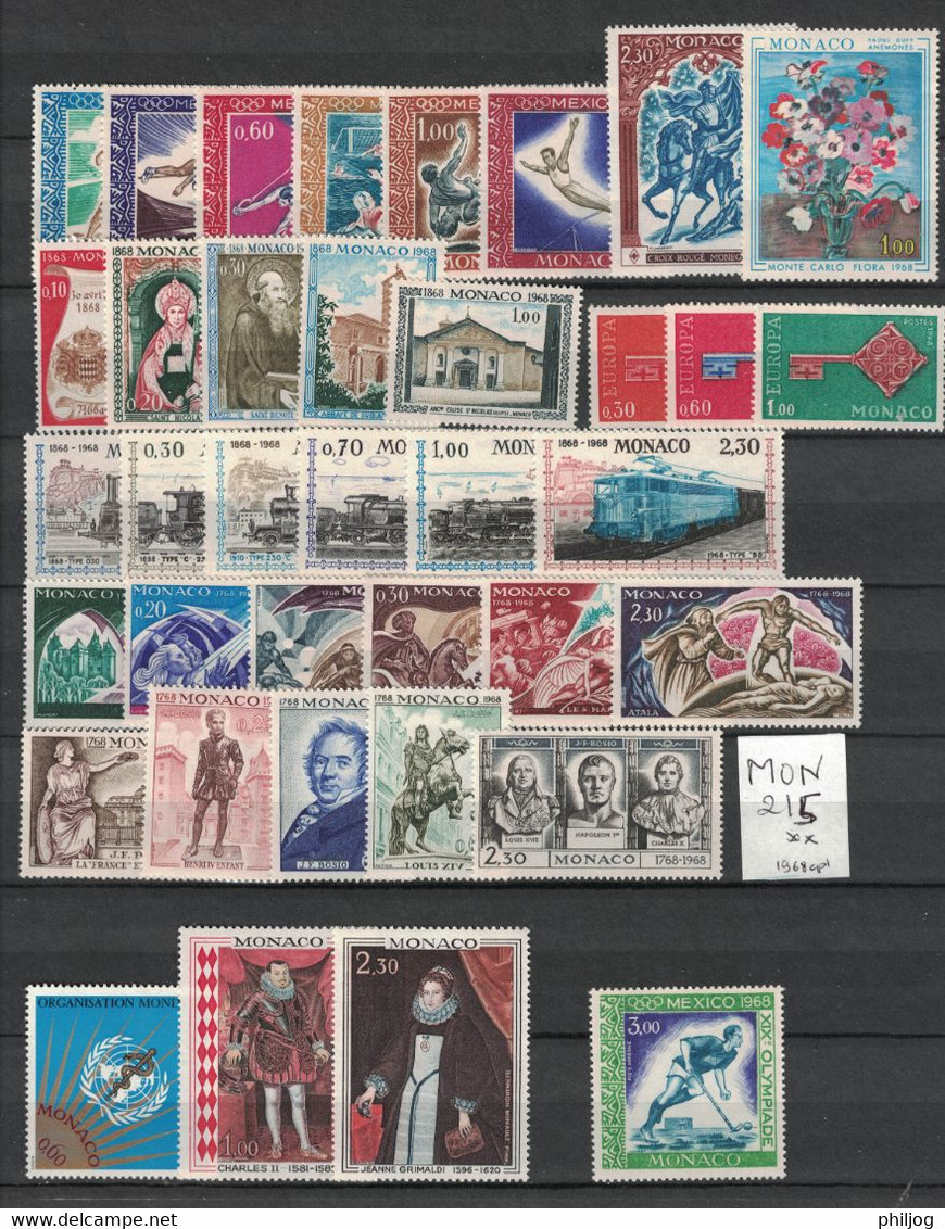 Monaco - Année 1968 Complète Avec Poste Aérienne - Neuve SANS Charnière - Complete MNH Year 1968 With C - Années Complètes