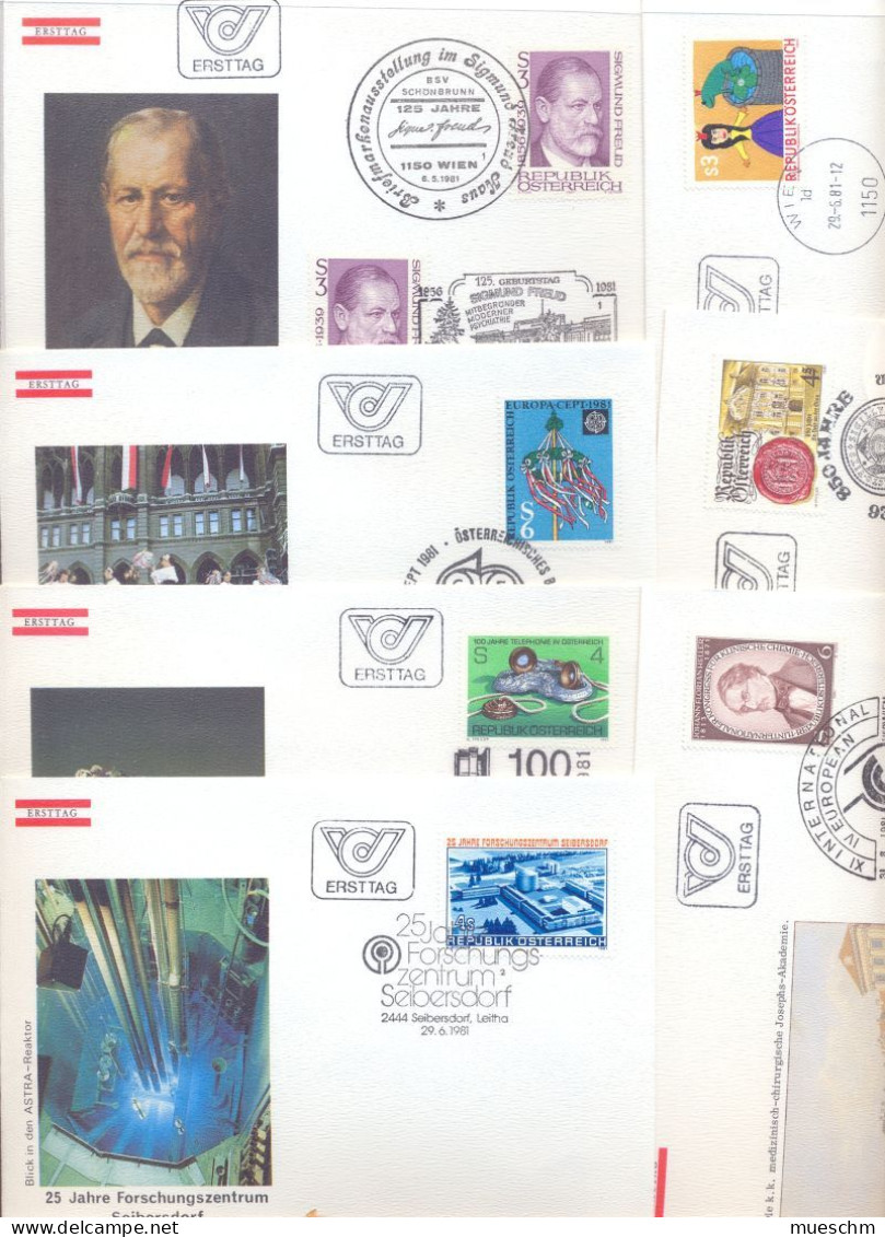 Österreich, FDC Jahrgang 1981 Auf 31 Kuverts, Komplett, Meist Mit Zusätzl. SStp. (8492X) - FDC