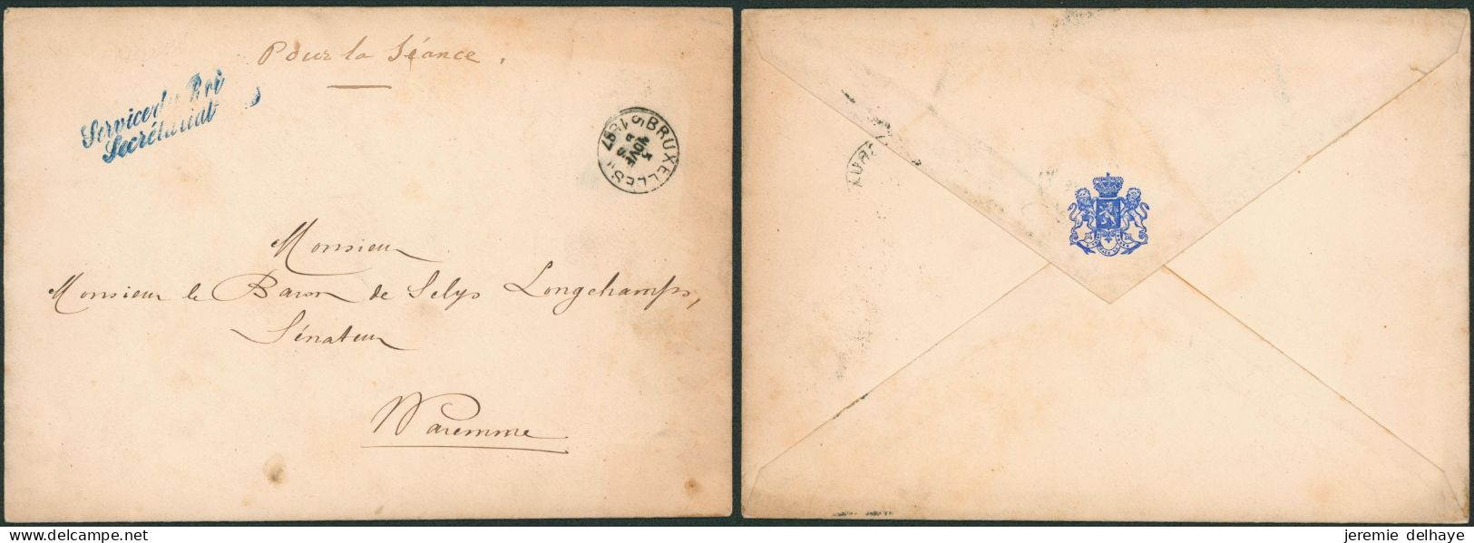 Gd Enveloppe + Griffe "Service Du Roi, Secrétariat" (Bruxelles 1897) > Waremme - Franquicia