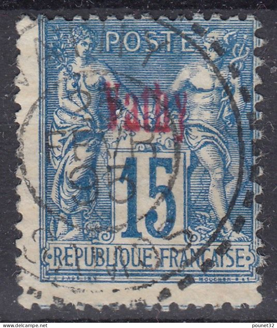 TIMBRE VATHY TYPE SAGE 15c BLEU SURCHARGE N° 6 OBLITERATION CHOISIE - Oblitérés