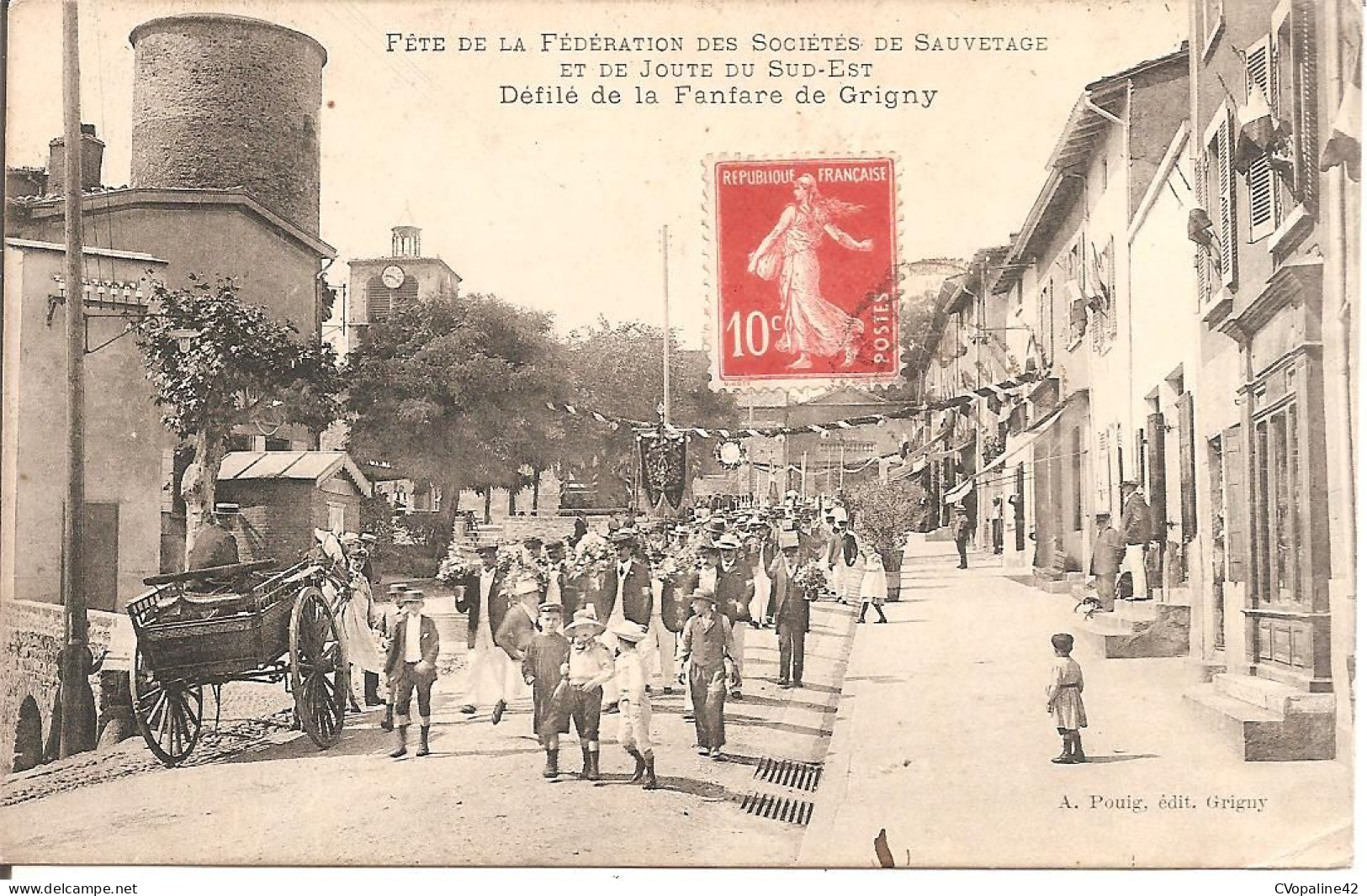 GRIGNY (69) Fête Des Sociétés De Sauvetage Et De Joutes Du Sud-Est - Défilé De La Fanfare De Grigny En 1911 - Grigny
