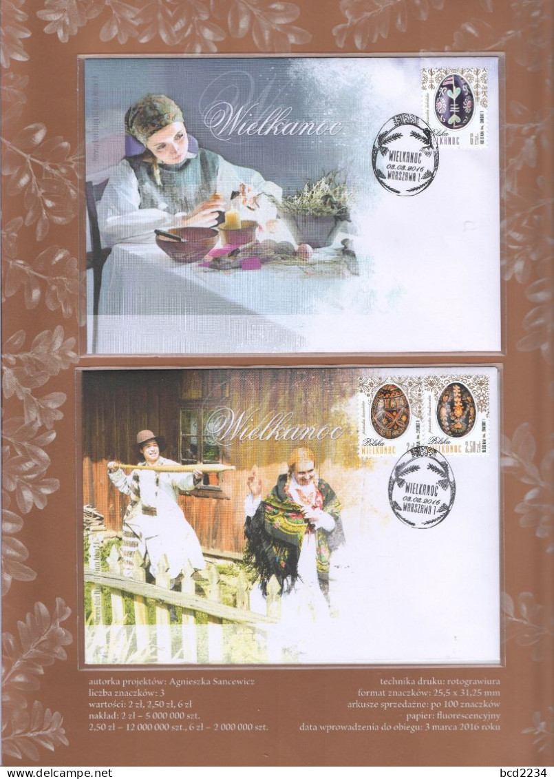 POLAND 2016 POLISH POST OFFICE LIMITED EDITION FOLDER: EASTER CULTURES CUSTOMS FDC POLISH FOLK ART COSTUMES PAINTED EGGS - Lettres & Documents