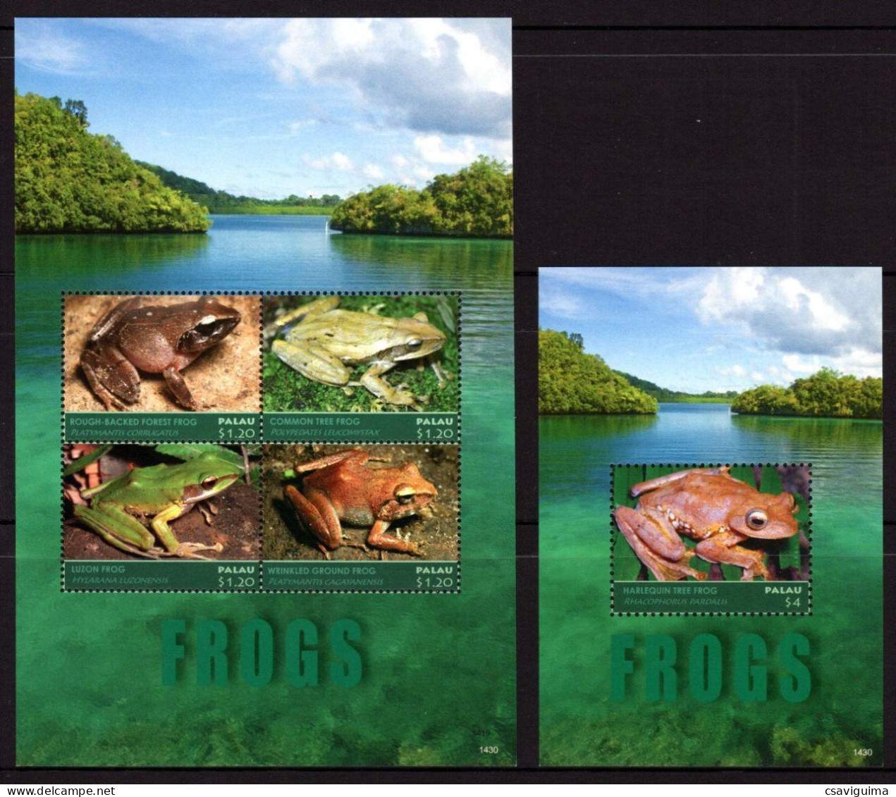 Palau - 2014 - Frogs - Yv 3017/20 + BF 302 - Grenouilles