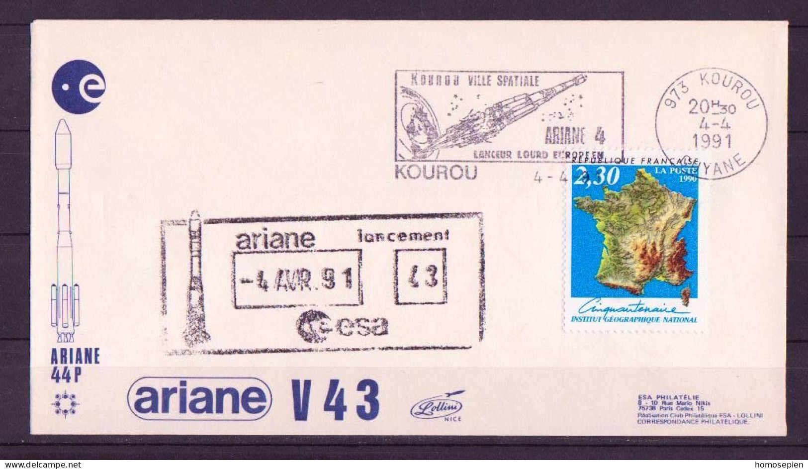 Espace 1991 04 05 - ESA - Ariane V43 - Officielle - Kourou - Europe