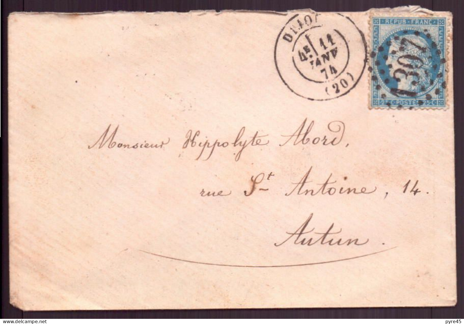 France, Enveloppe Du 11 Janvier 1874, LGC 1307, De Dijon Pour Autun ( Côte 4€ ) - 1871-1875 Ceres