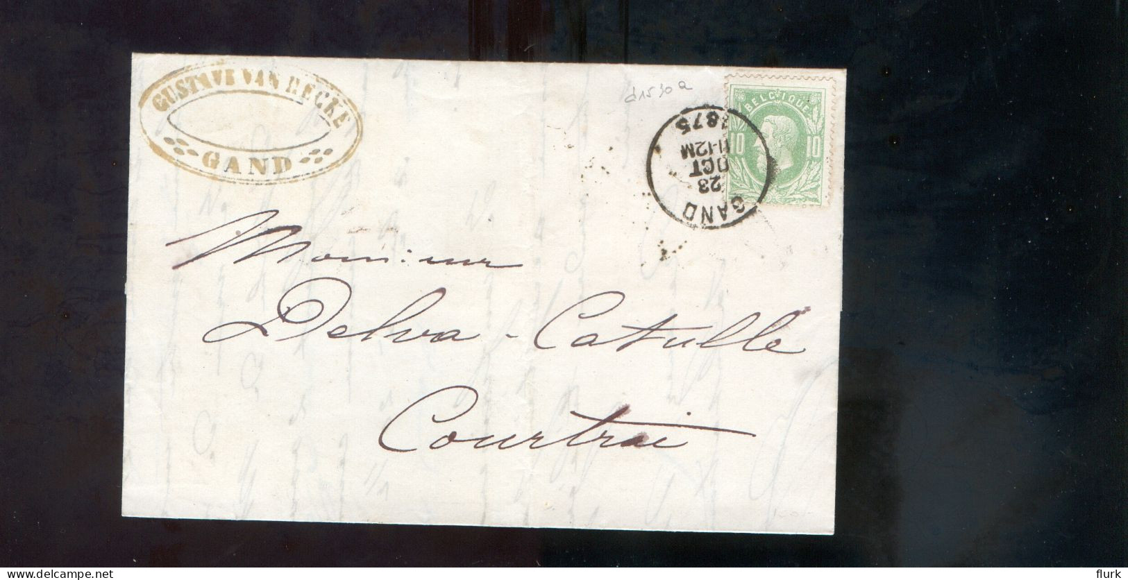 België OCB30 Gestempeld Op Brief Gand-Courtrai 1875 Perfect (2 Scans) - 1869-1883 Léopold II