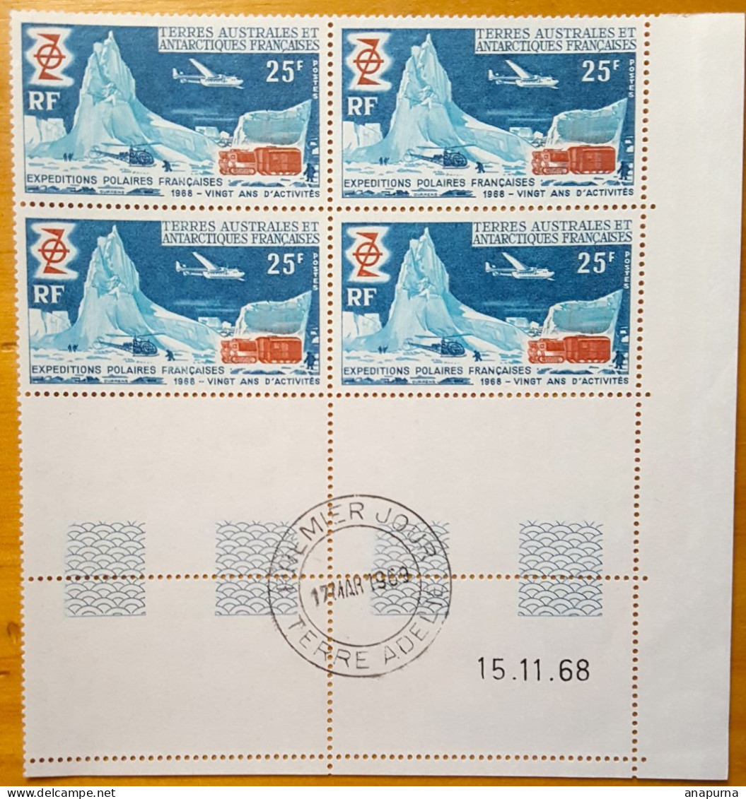 Timbre TAAF YT 31 EPF 20 Ans Activités, BLOC DE 4 COIN DATE, Timbre à Date 1er Jour Dans Marge - Unused Stamps