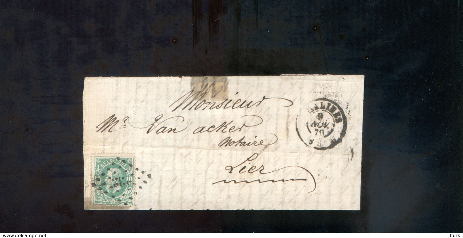België OCB30 Gestempeld Op Brief Malines-Lierre 1870 Perfect (2 Scans) - 1869-1883 Léopold II