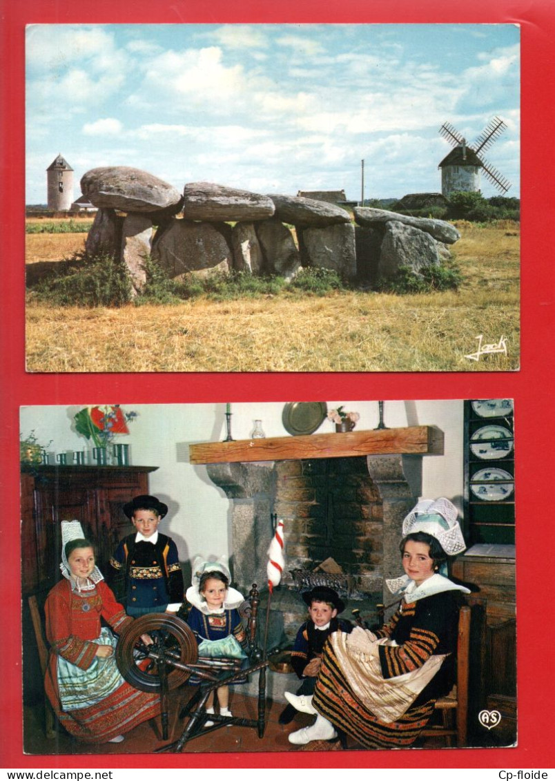 RÉGION BRETAGNE . " INTÉRIEUR BRETON. COIFFES DE QUIMPER " & " MOULINS ET DOLMEN " . 2 CPM - Réf. N°38919 - - Bretagne