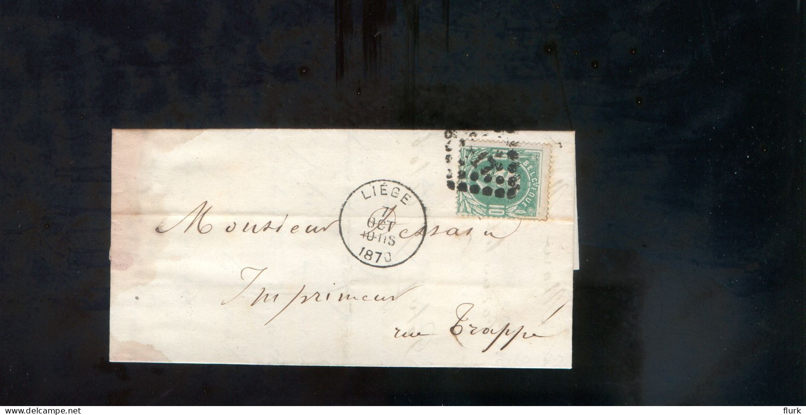 België OCB30 Gestempeld Op Brief Liège-Liège 1870 Perfect (2 Scans) - 1869-1883 Léopold II