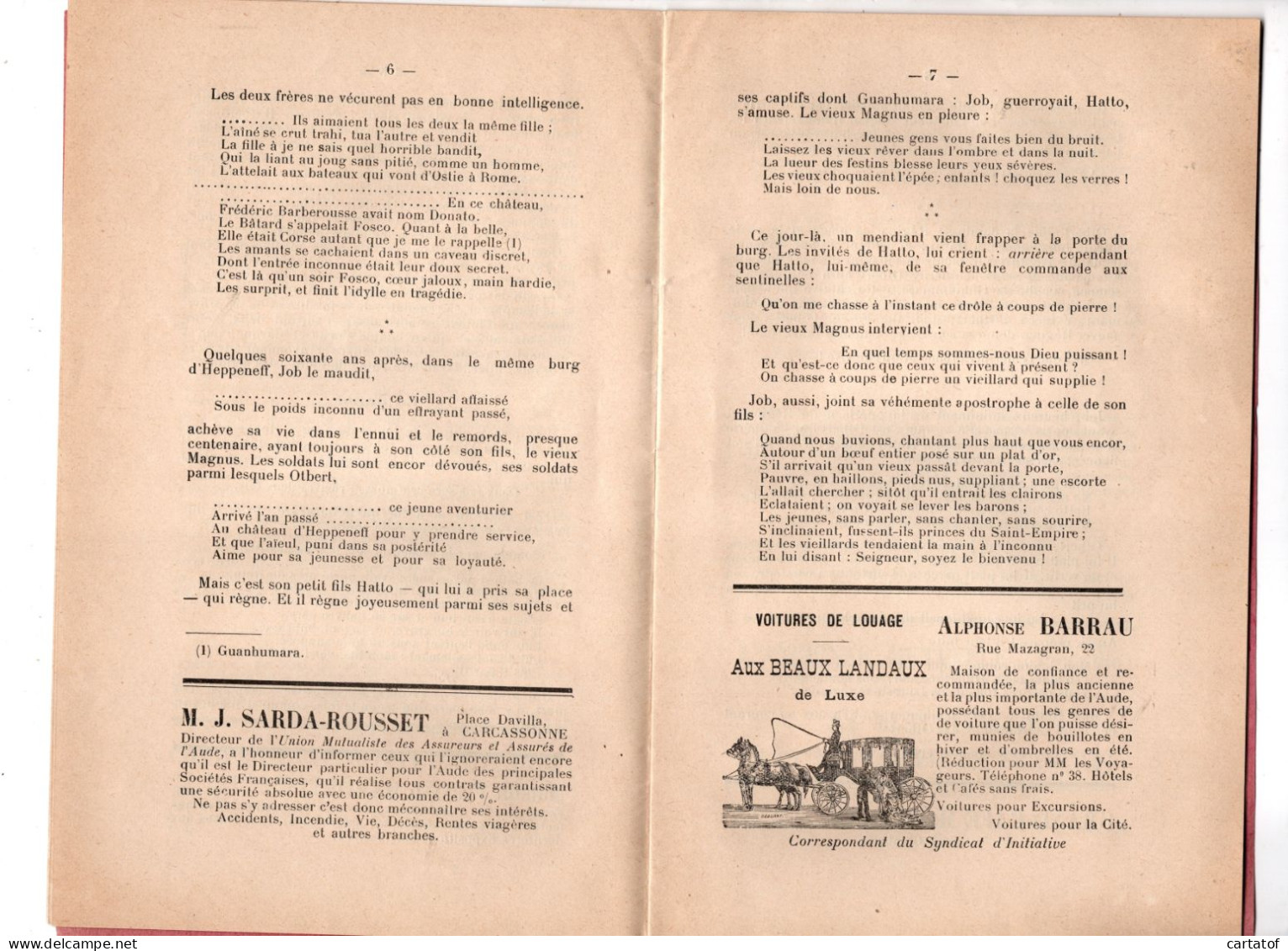 LES BURGRAVES De VICTOR HUGO .Gala Du 25 Juillet 1909 à CARCASSONNE . Programme-Pub Par JEAN AMIEL - Publicité