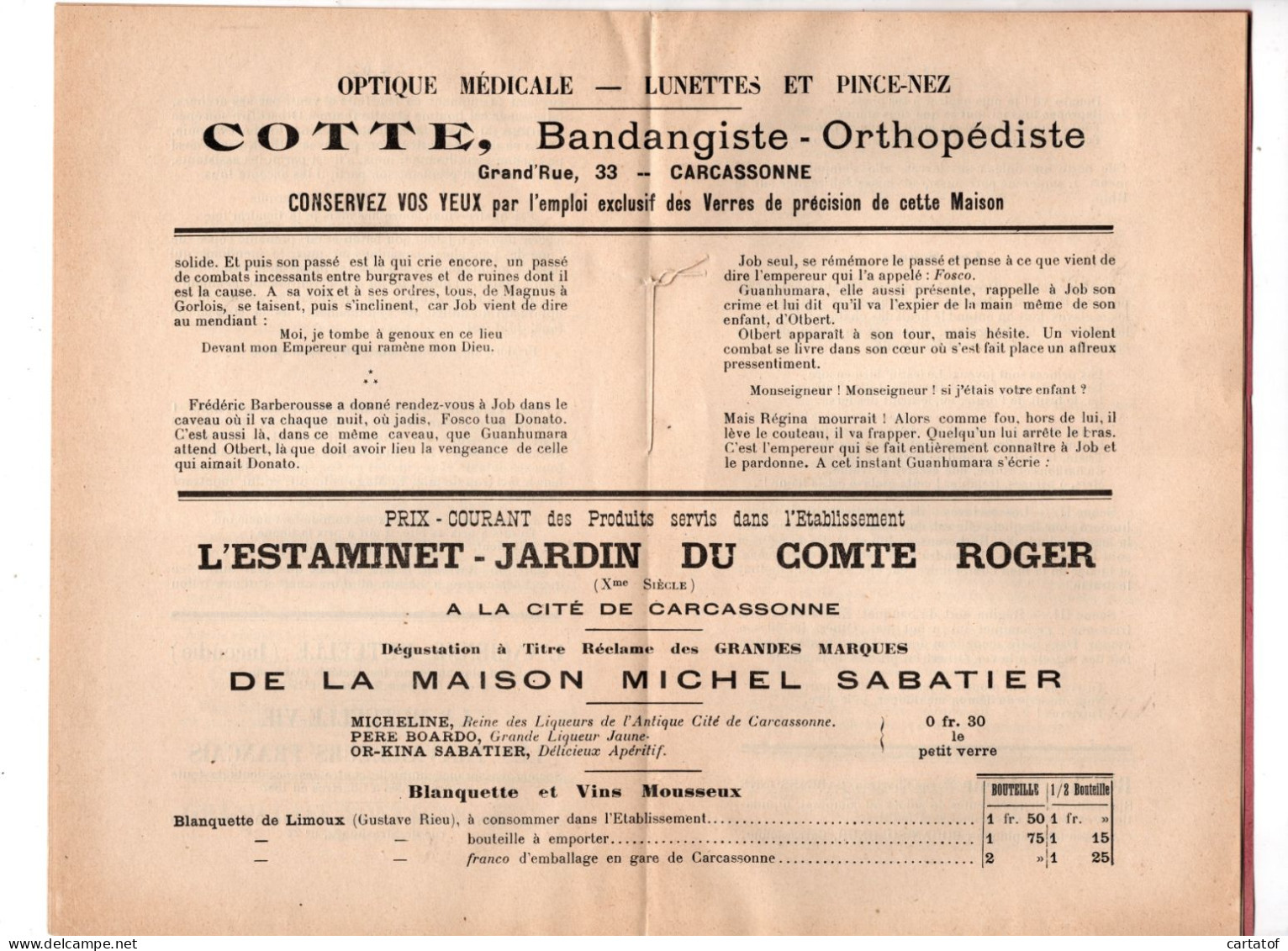 LES BURGRAVES De VICTOR HUGO .Gala Du 25 Juillet 1909 à CARCASSONNE . Programme-Pub Par JEAN AMIEL - Publicité