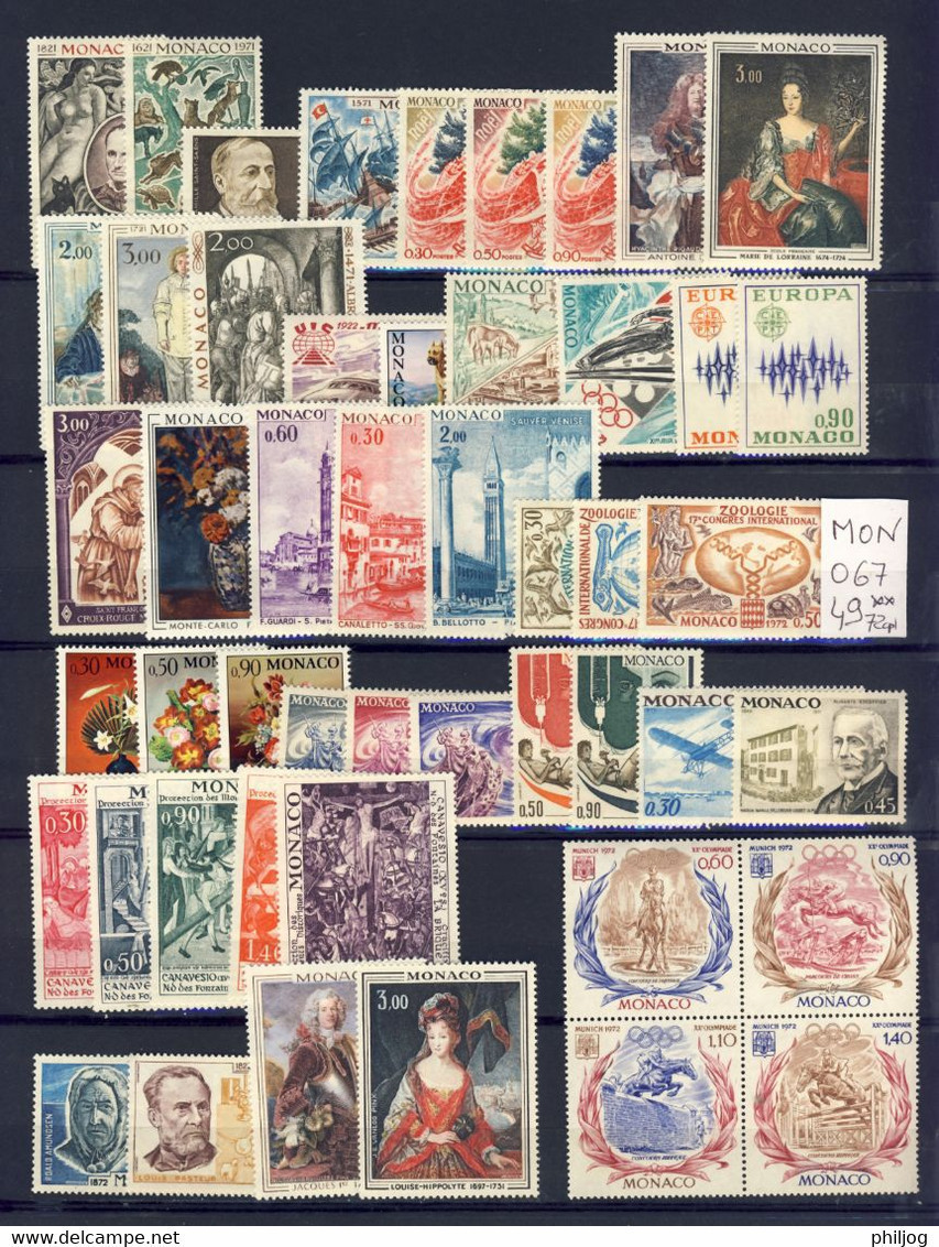 Monaco - Année 1972 Complète - Neuve SANS Charnière - 49 Timbres Du 867 à 915 - Complete MNH Year 1972 - Komplette Jahrgänge