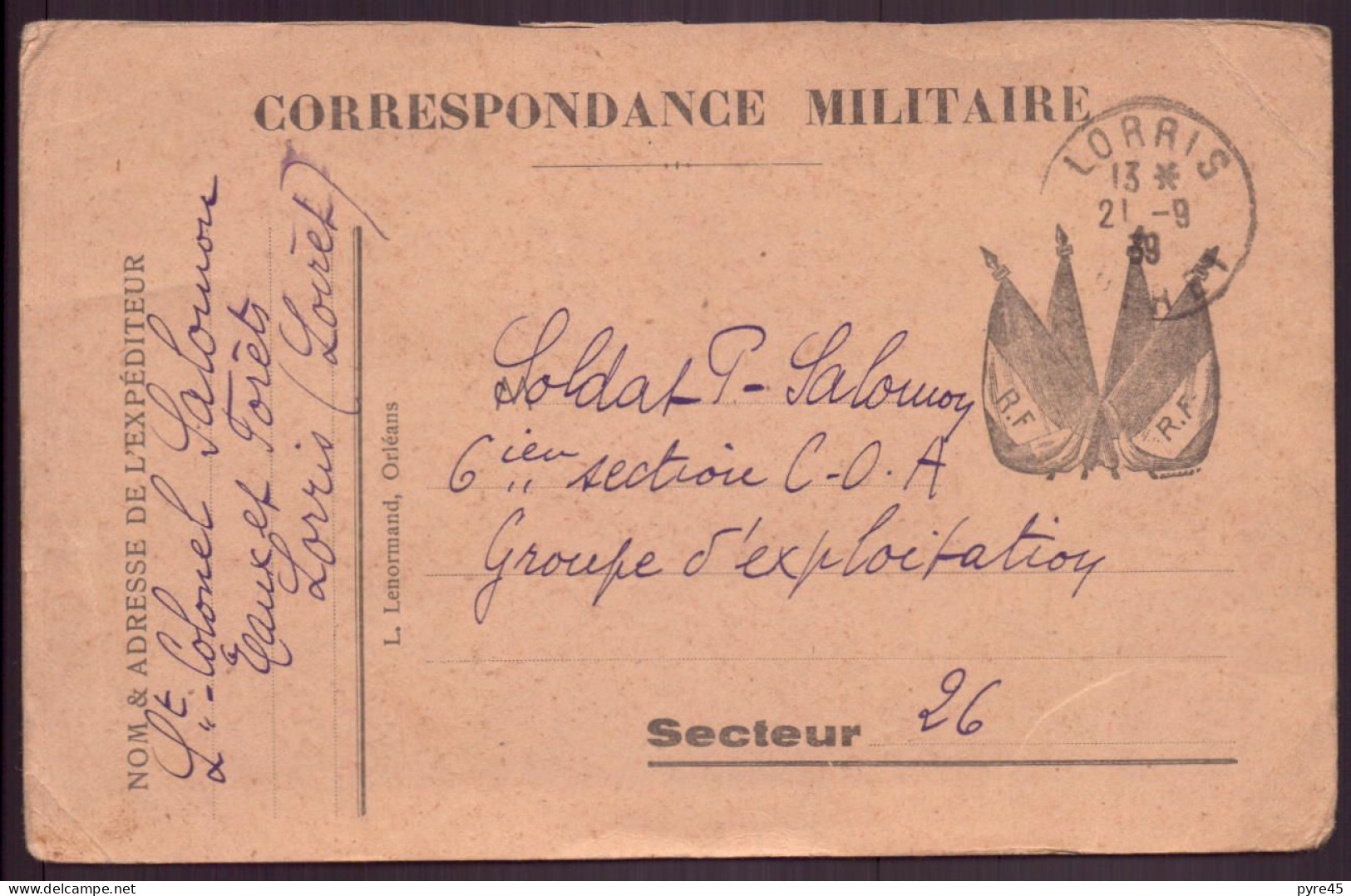 France, Correspondance Militaire Du 21 Septembre 1939 ( Secteur 26 ) - Altri & Non Classificati