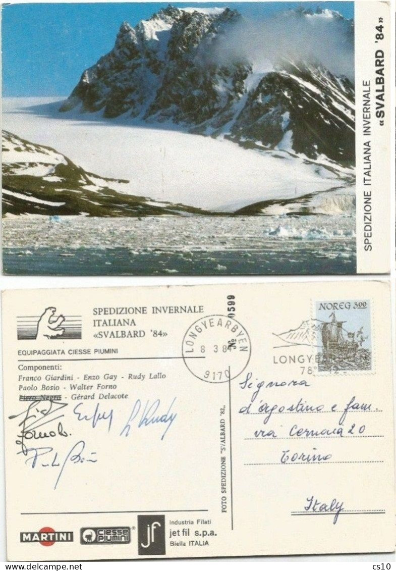 Mountaineering Svalbard '84 Norway By Italy Expedition Official PPC With 5 Handsigns In Longyearbyen - Expéditions Arctiques