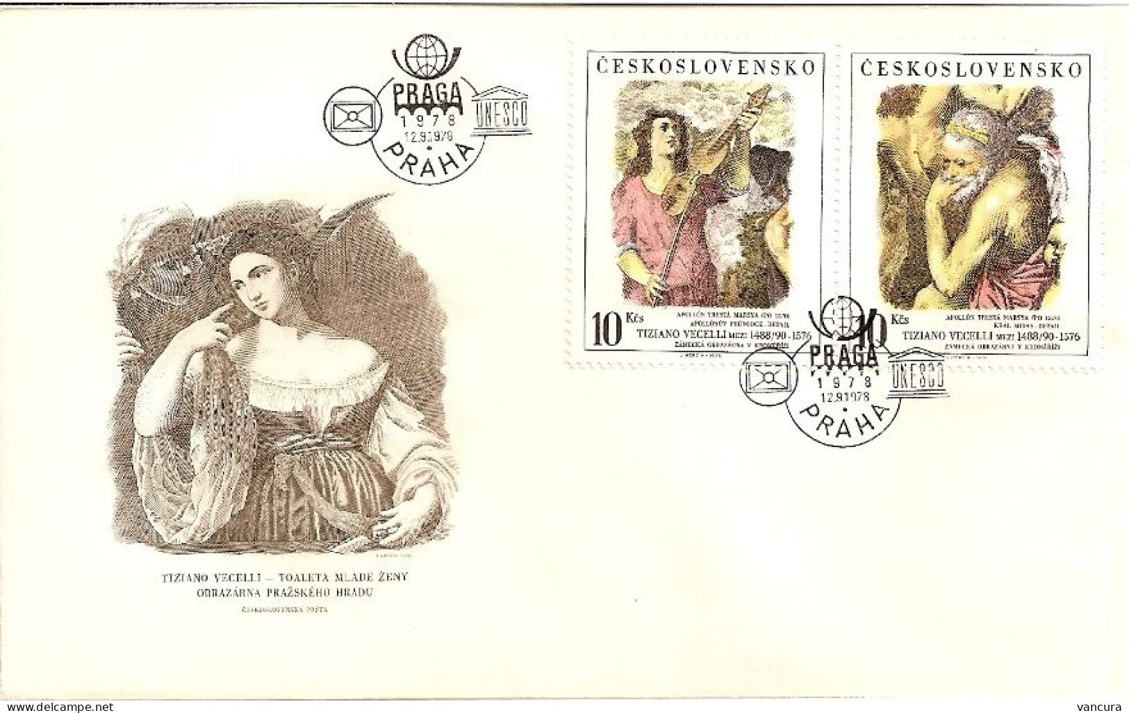 FDC 2334-5 Czechoslovakia Ticiano Vecelli Apollo And Marsyas 1978 - Autres & Non Classés