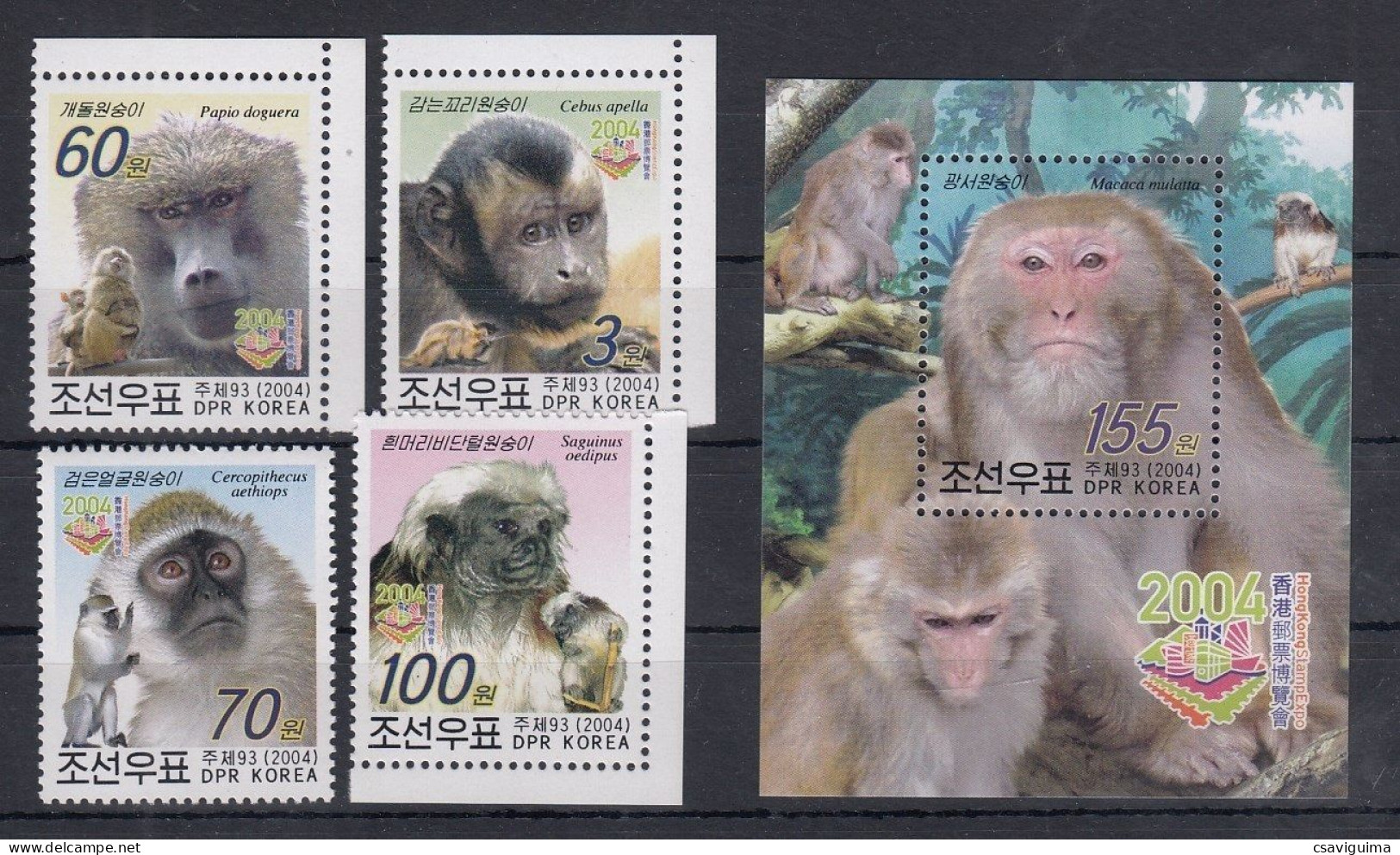 North Korea - 2004 - Monkeys - Yv 3289/92 + Bf 451 - Apen