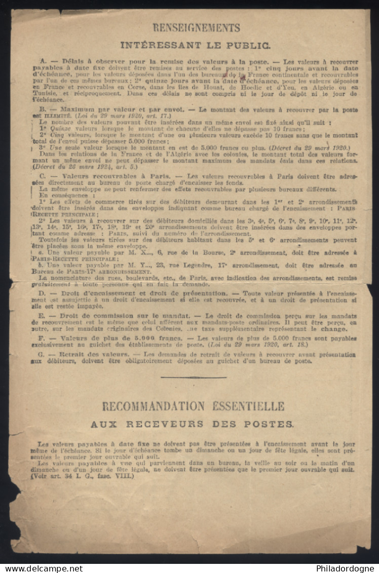 Taxe Yvert N° 60 Par 7 Dont Bloc De 6 Sur Bordereau Des Valeurs A Recouvrer N° 1485  - Oblitéré Port Vendres - 07/1933 - 1859-1959 Lettres & Documents