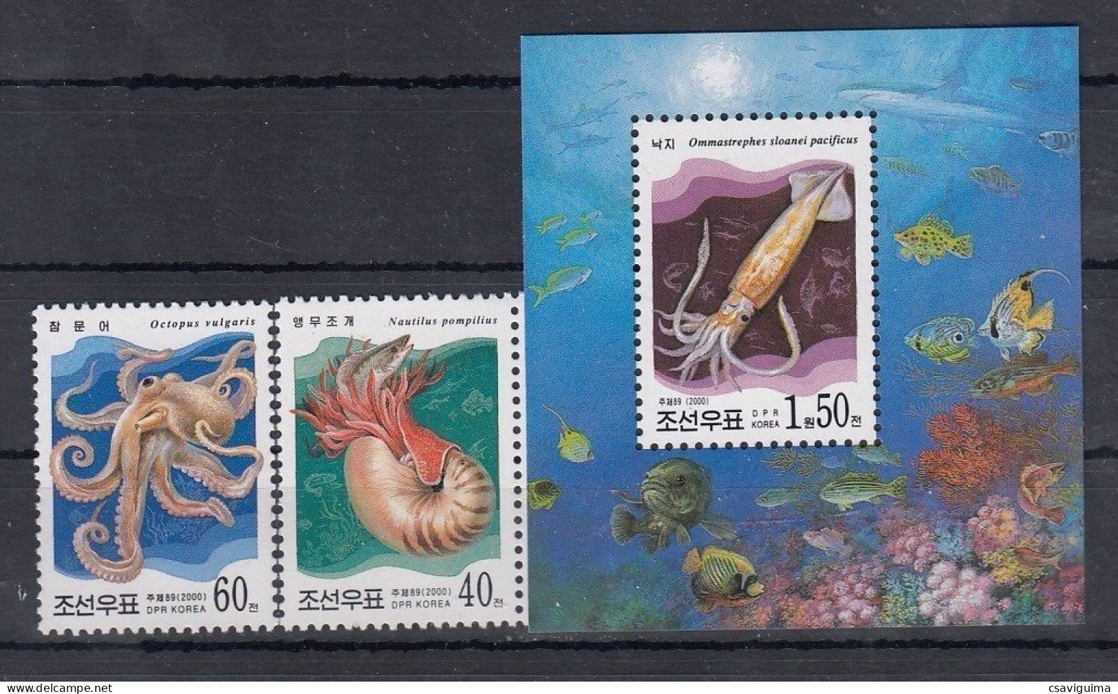 North Korea - 2001 - Marine Life - Yv 2992/93 + Bf 380 - Maritiem Leven