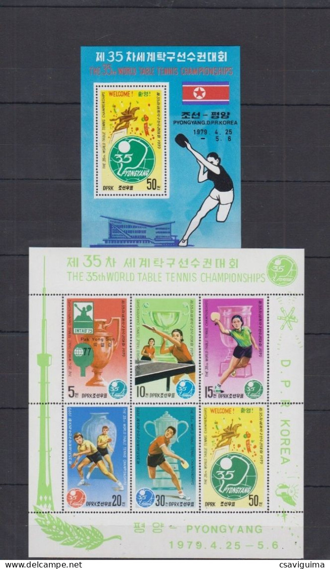 North Korea - 1979 - 35Th World Table Tennis - Yv 1494/98 + Bf 23 - Table Tennis