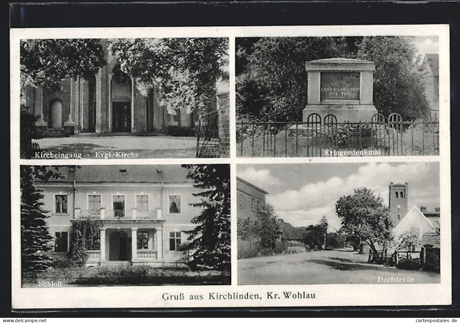 AK Kirchlinden, Kriegerdenkmal, Schloss, Dorfstrasse  - Schlesien
