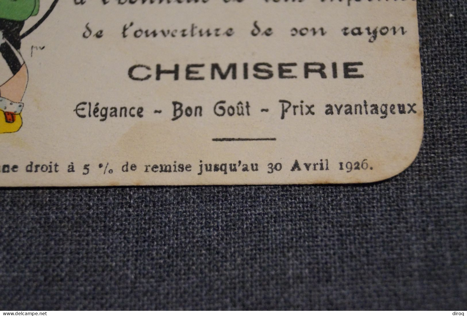 Belle Ancienne Carte Publicitaire 1926,La Bonneterie E. Lefebvre, 9,5 Cm. Sur 5,5 Cm. - Publicités