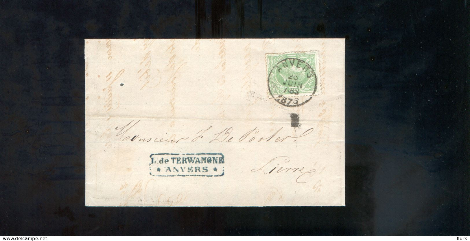 België OCB30 Gestempeld Op Brief Anvers-Lierre 1876 Perfect (2 Scans) - 1869-1883 Leopoldo II