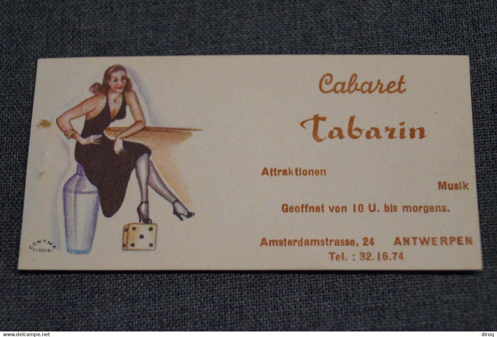 Belle Ancienne Carte Publicitaire, Antwerpen,Anvers,Cabaret Tabarin, 9 Cm. Sur 4,5 Cm. - Publicités