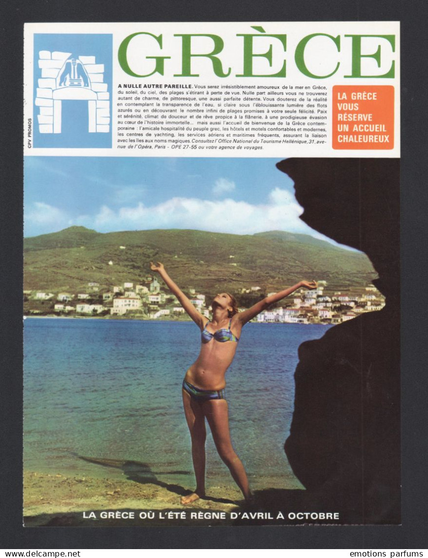 Publicité Papier  Tourisme Voyage  La  GRECE   Plage Femme Pin Up Maillot De Bain - Publicités
