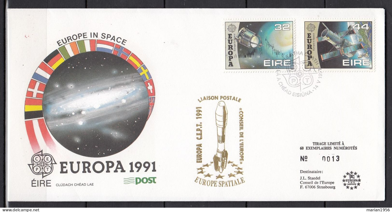 Irlande 1991 - FDC Special - EUROPA CEPT - Europe Spatiale  - Tirage Limite A 60 Ex. Numerotes - FDC