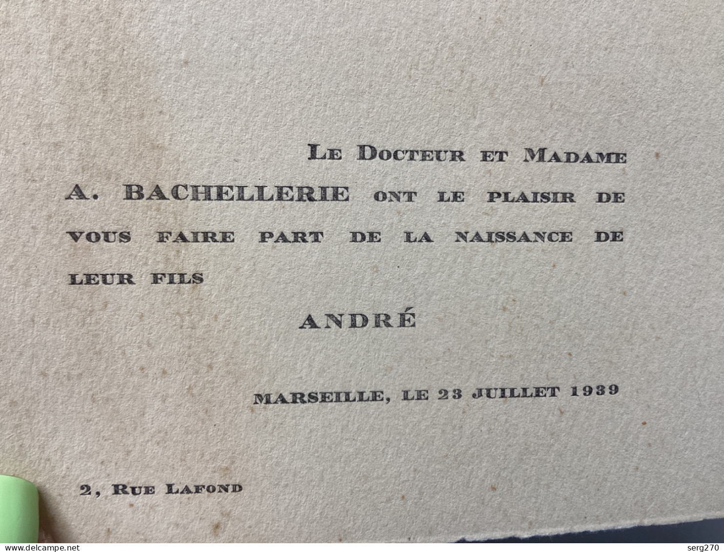 Faire-part De Naissance, Le Docteur Marseille - Nacimiento & Bautizo