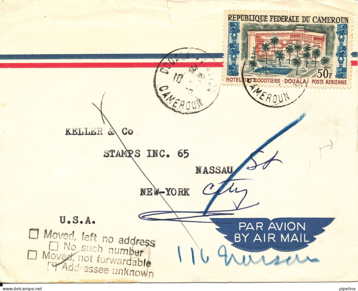 Cameroon Air Mail Cover Sent To USA 1962 ?? Single Franked Tear At The Top And The Flap On The Backside Of The Cover Is - Kameroen (1960-...)