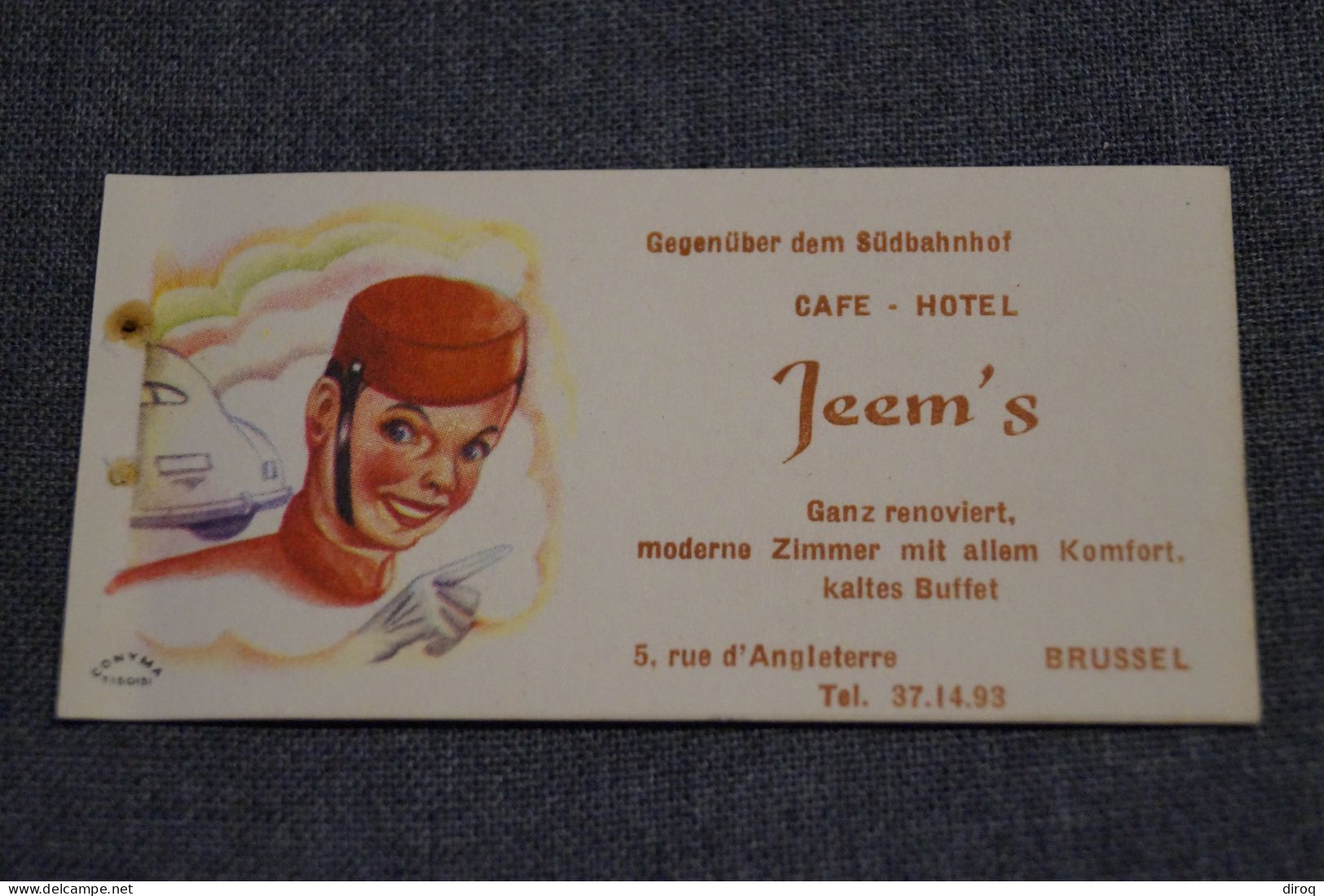 Belle Ancienne Carte Publicitaire, Bruxelles,café Hotel Jeem's, 9 Cm. Sur 4,5 Cm. - Reclame