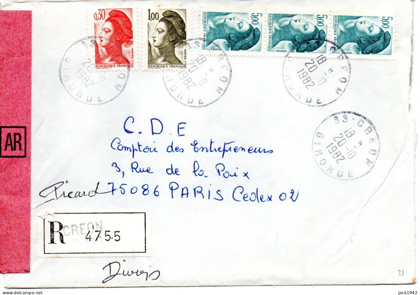 1982/1986 - Liberté De Gandon Sur 4 Enveloppes Recommandées Avec AR + 1 Recommandé Simple - Storia Postale