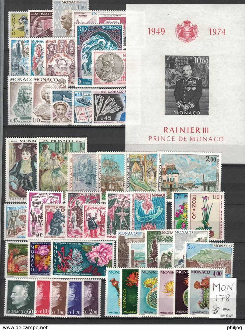 Monaco - Année 1974 Complète - Neuve SANS Charnière - 51 Timbres Du 953 à 1002 - Complete MNH Year 1974 - Komplette Jahrgänge