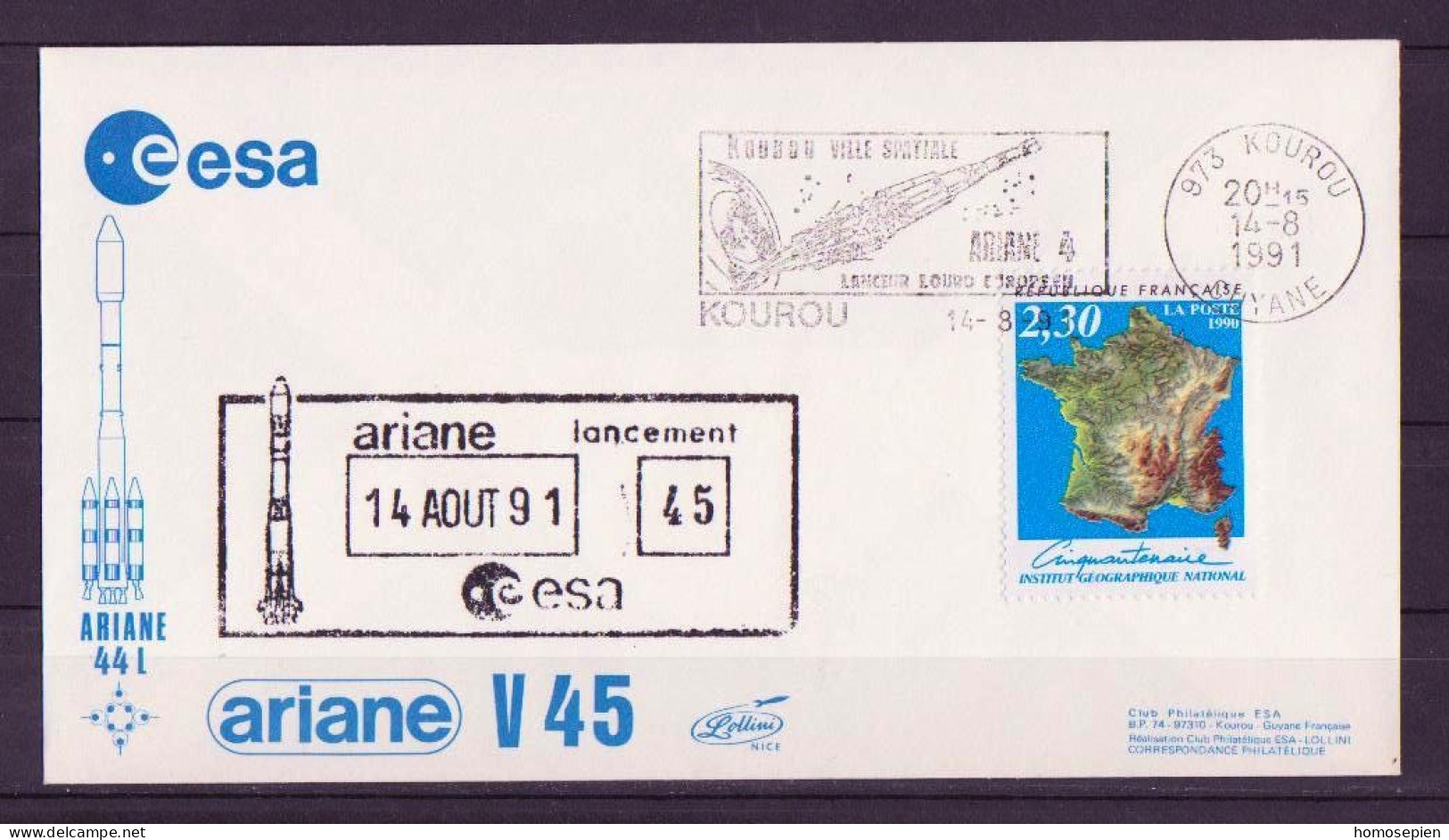 Espace 1991 08 15 - ESA - Ariane V45 - Officielle - Kourou - Europe
