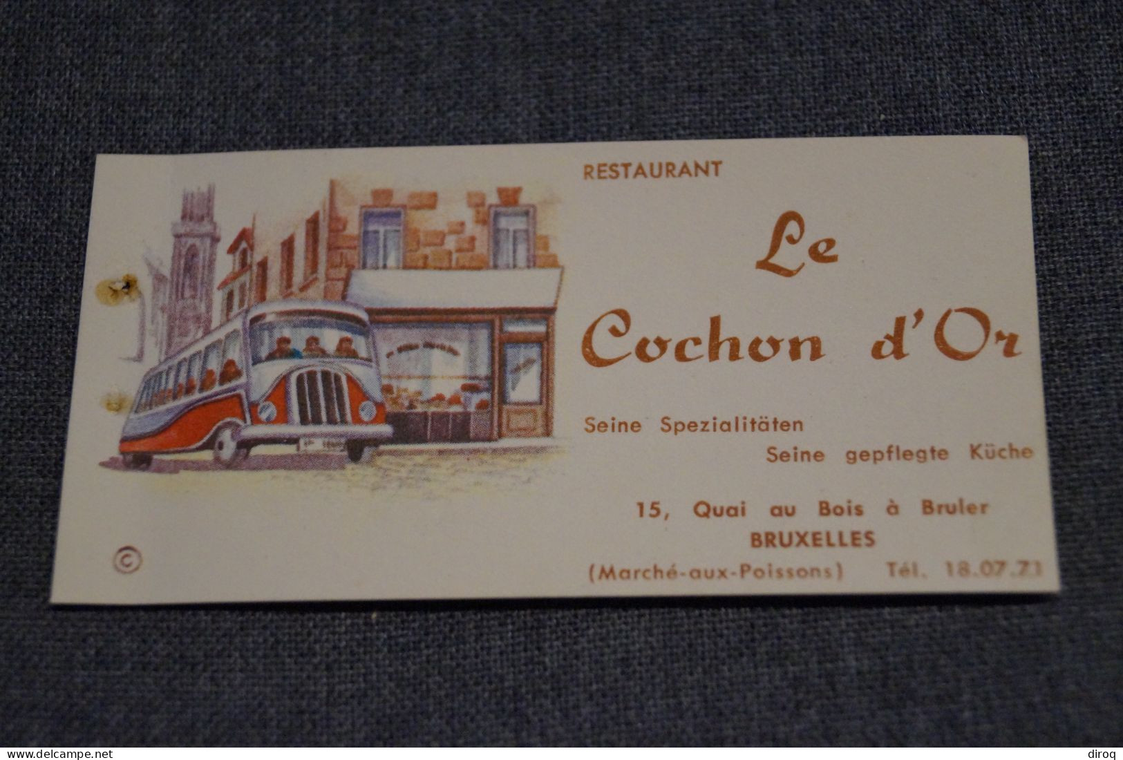 Belle Ancienne Carte Publicitaire, Bruxelles, Le Cochon D'Or, 9 Cm. Sur 4,5 Cm. - Pubblicitari