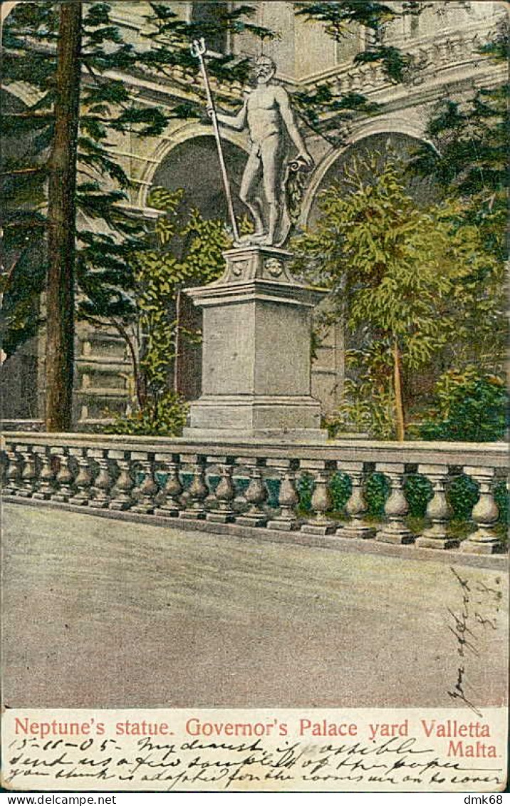 MALTA - NEPTUNE'S STATUE - GOVERNOR'S PALACE YARD - VALLETTA - MAILED 1904  (18155) - Malte