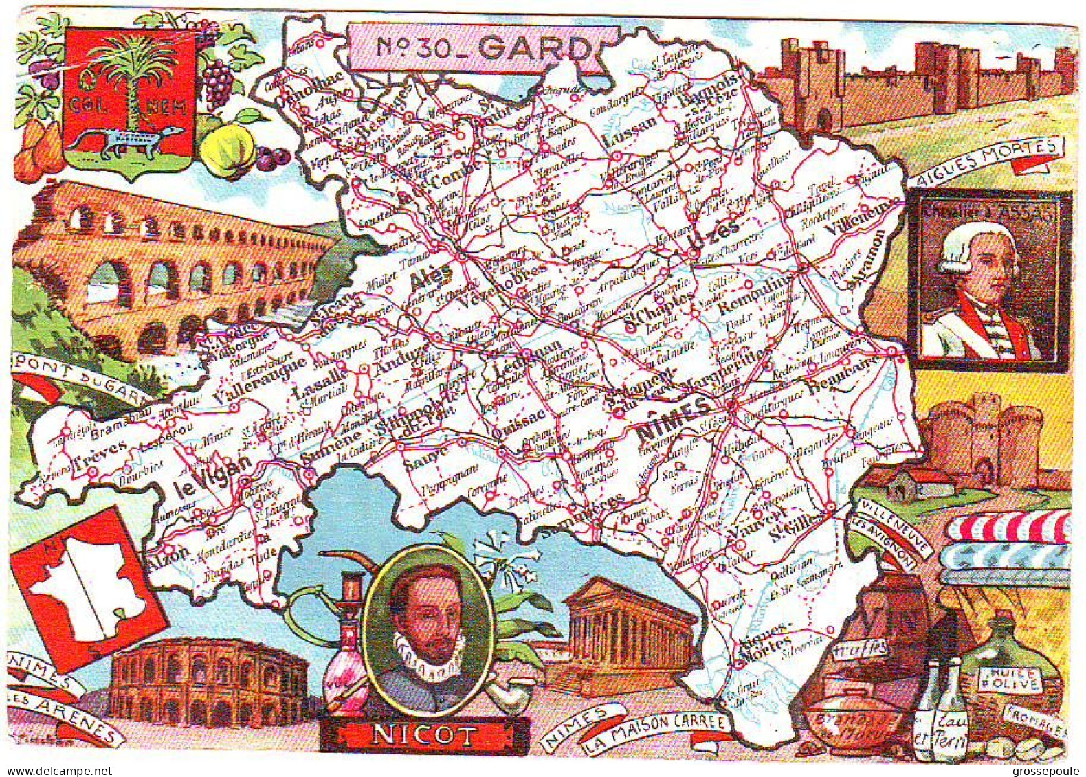 30 GARD Carte Géographique NIMES UZEZ ALES LE VIGAN NICOT ASSAS - Mapas