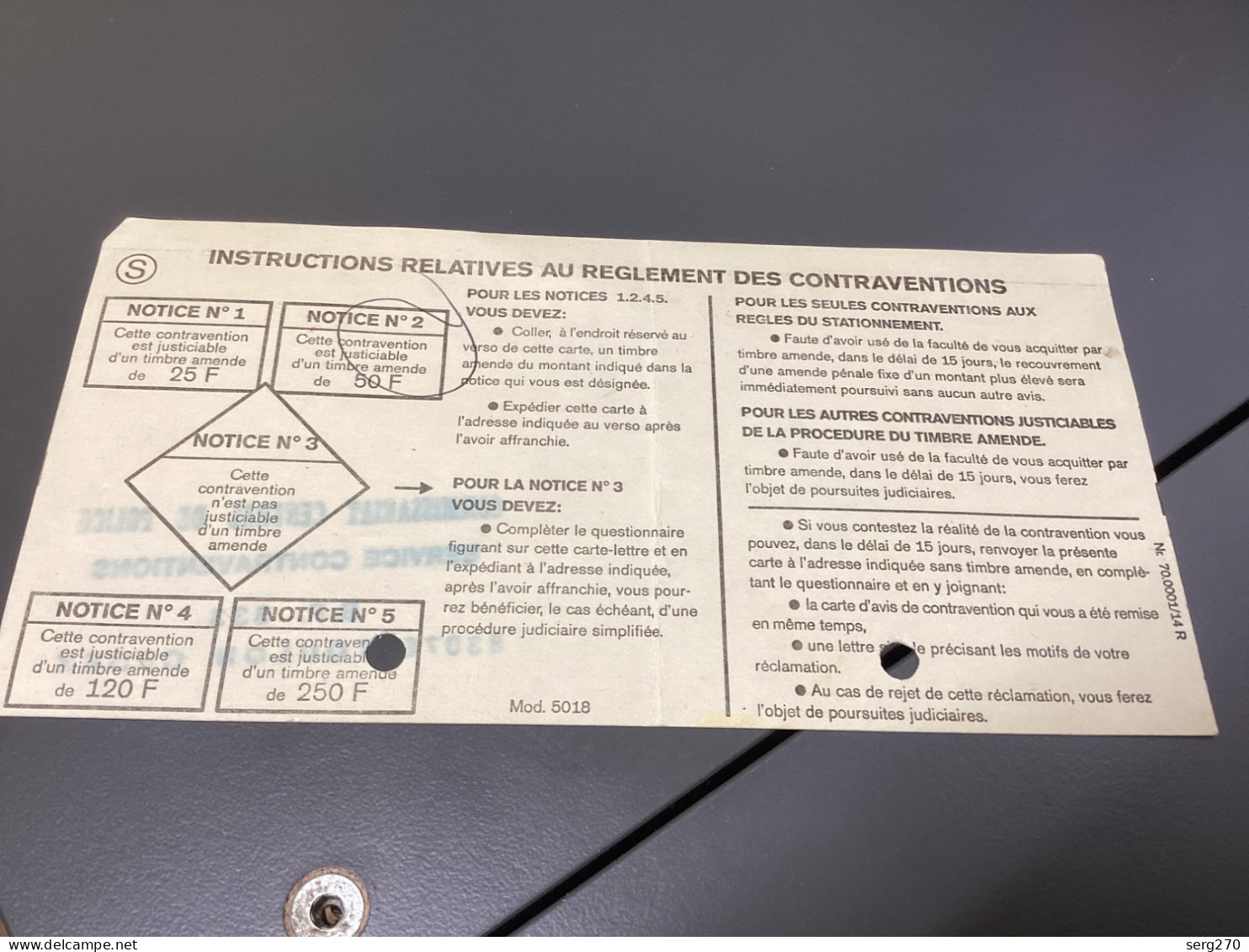 Amende Contravention Circulation Automobile Commissariat Central Police Toulon 1978 - 1950 - ...