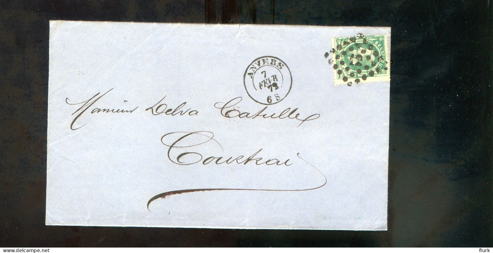 België OCB30 Gestempeld Op Brief Anvers-Courtrai 1872 Perfect (2 Scans) - 1869-1883 Leopold II