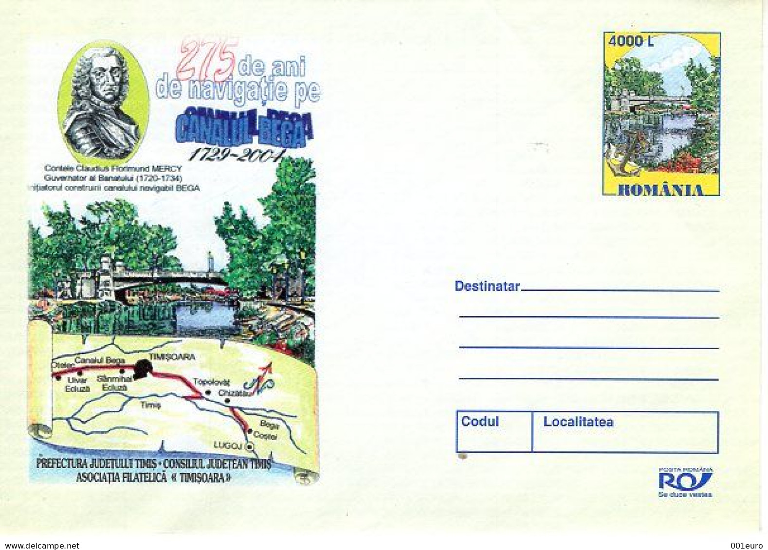 ROMANIA 065x2004: BEGA CANAL NAVIGATION, BRIDGE TIMISOARA, Unused Prepaid Postal Stationery Cover - Registered Shipping! - Interi Postali