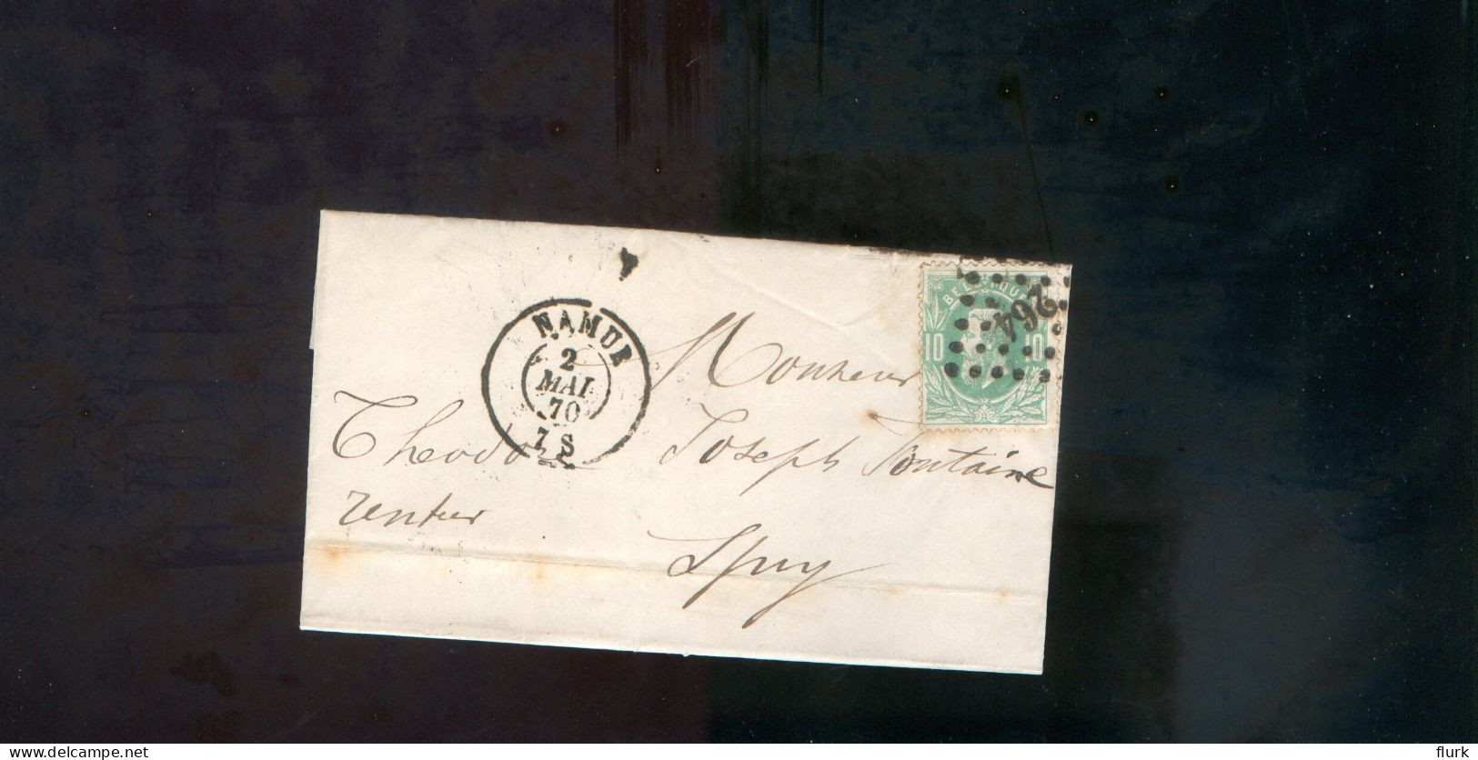 België OCB30 Gestempeld Op Brief Namur-Moustier 1870 Perfect (2 Scans) - 1869-1883 Leopoldo II